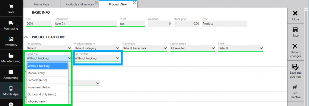 serial/lot number tracking