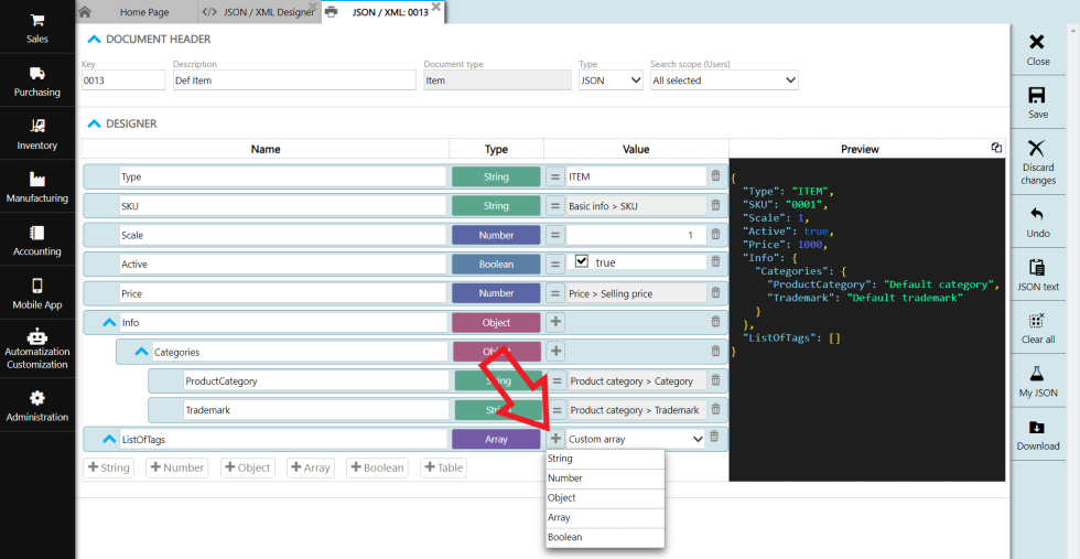 JSON / XML Designer - ERPAG